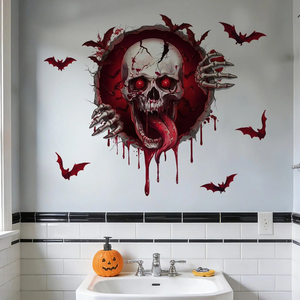 Halloween Wall Decals Waterproof Peel Stick Removable Bloody Skull Qme