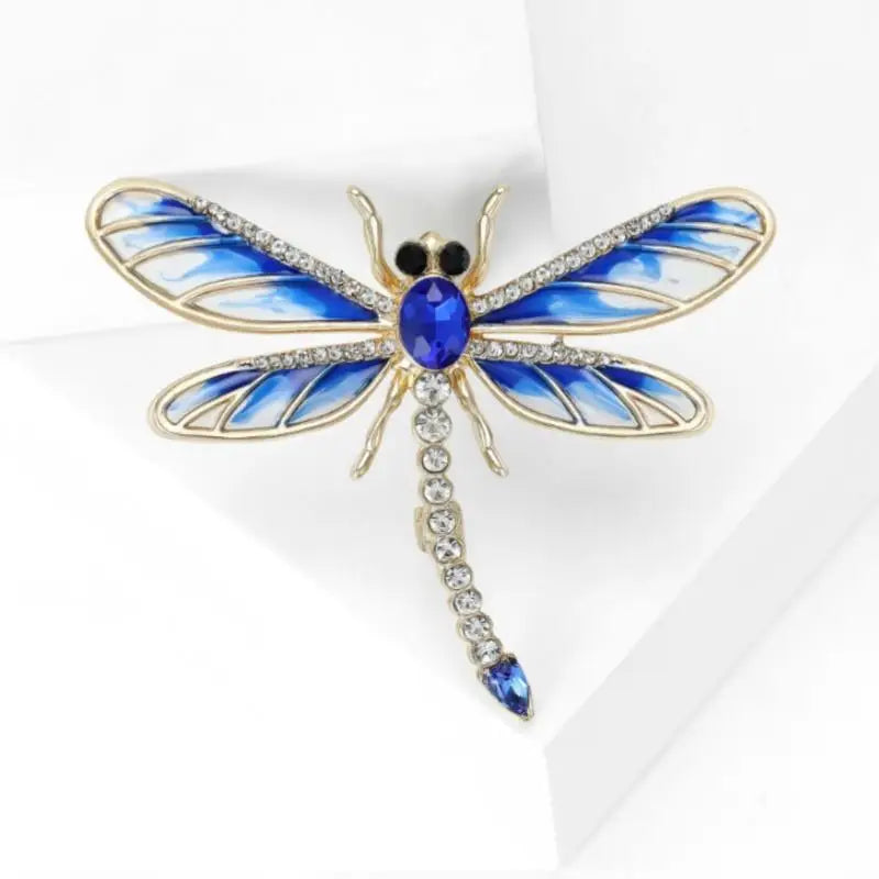 Fashion Alloy Enamel Dragonfly Brooch High-end Versatile Rhinestone Animal Brooch Women's Clothing Corsage Jewelry Accessory Qme Blue