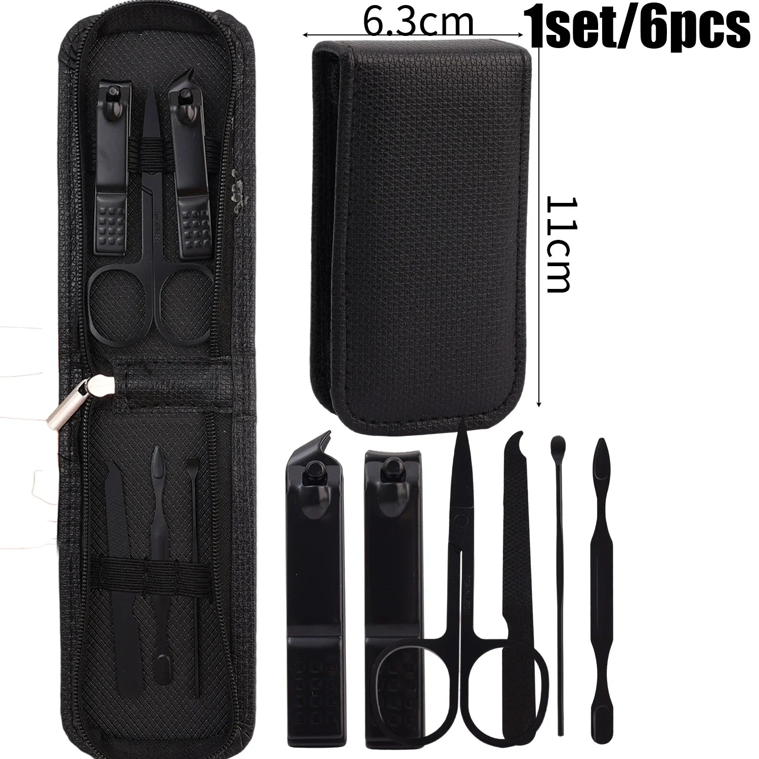 Green Black Stainless Steel Manicure Portable Nail Clippers File Qme 6Pcs Black