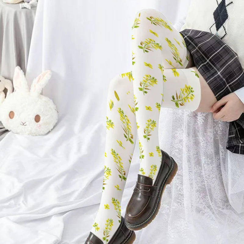 Rapeseed Flower Print Ladies Socks Fashion Stockings Casual Polyester Qme