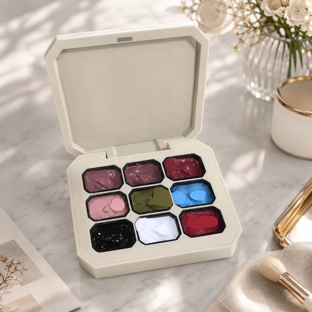 9 Colors Solid Cream Gel Nail Polish Palette Storage Case UV LED Soak Qme
