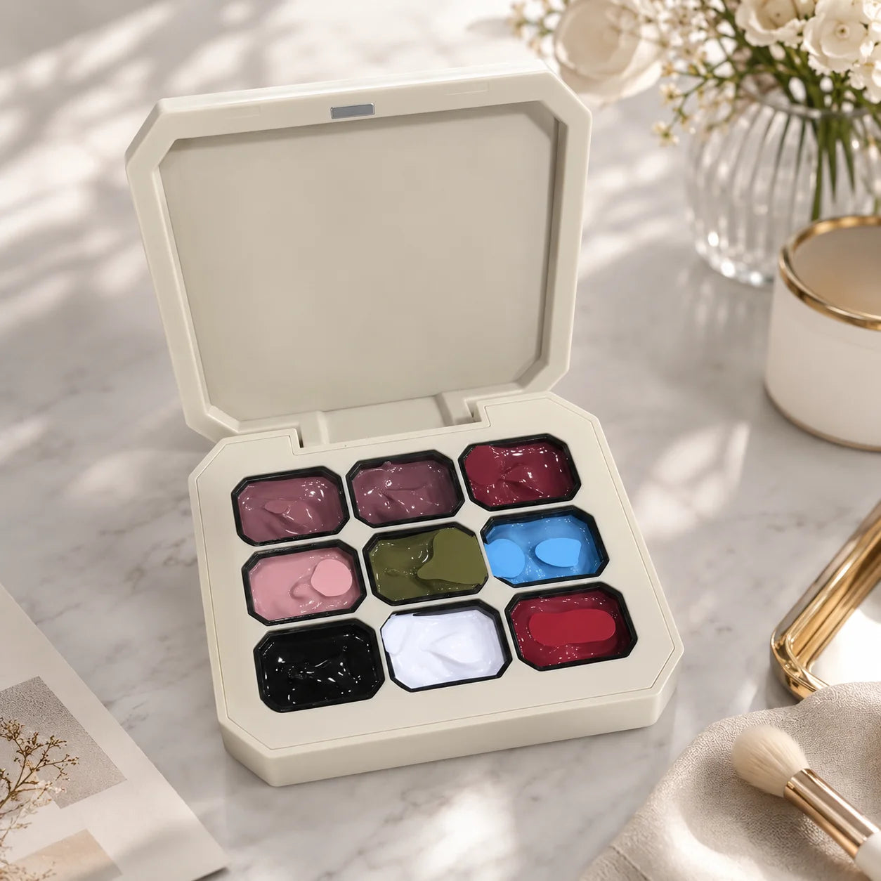 9 Colors Solid Cream Gel Nail Polish Palette Storage Case UV LED Soak Qme