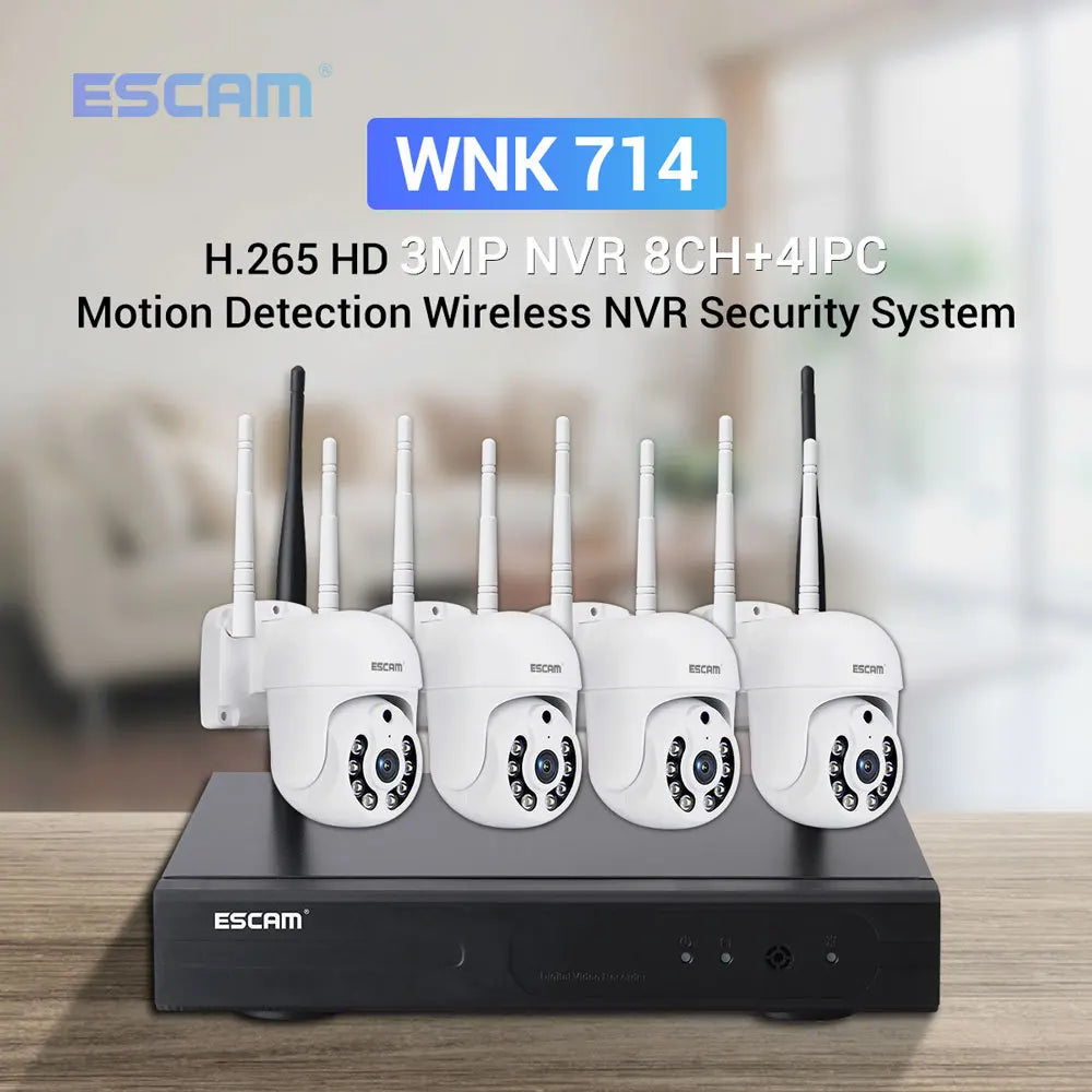 ESCAM H.265 3MP HD Wireless CCTV System Two Way Audio Waterproof PTZ WIFI IP Security Camera 8CH P2P NVR Video Surveillance Kit Qme AU Plug None