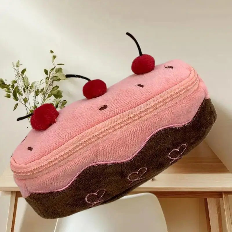 Kawaii Cherry Cake Design Stationery Organizer Plush Pencil Case Qme