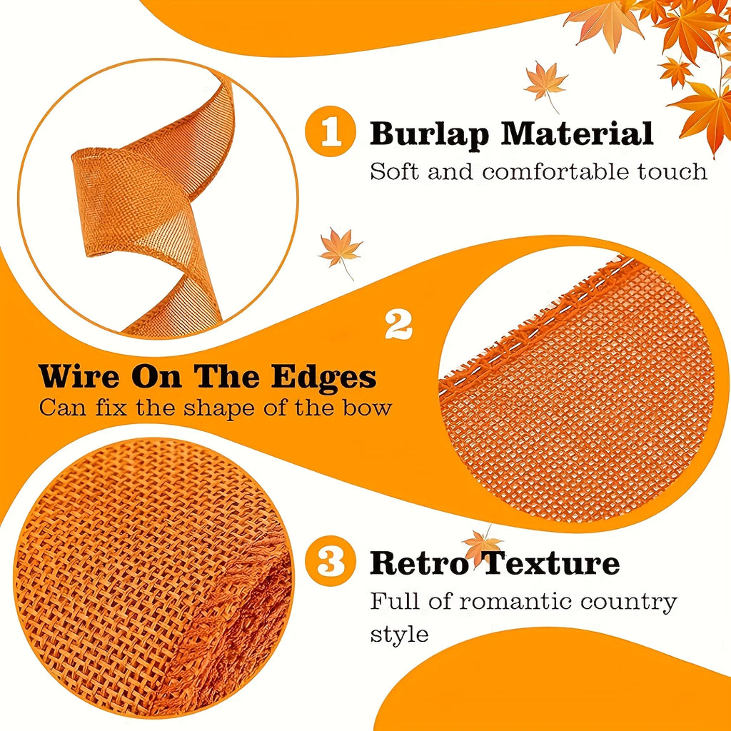 Fall Burlap Ribbon， 1 Roll Thanksgiving Decorative Ribbons For Gift Wrapping & Crafts Qme