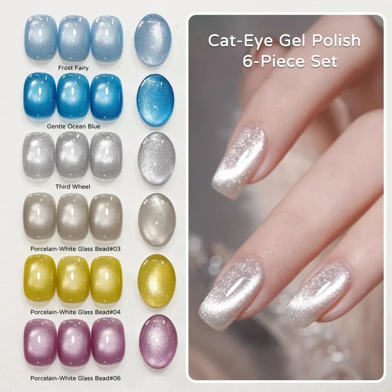 Porcelain Grape Cat Eye Gel Polish, 6 Colors Magnetic Nail Art Gel 10ml, Glass Bead Effect Skin Brightening Long Lasting Qme