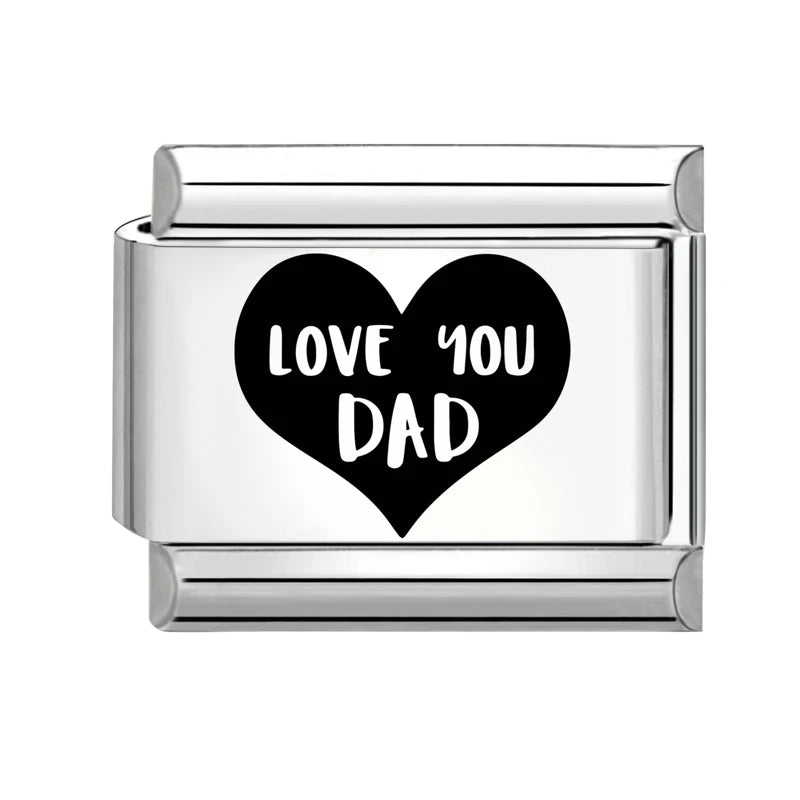 Black Laser Engraving Dad Mom Father's Day Mother's Italian Charm