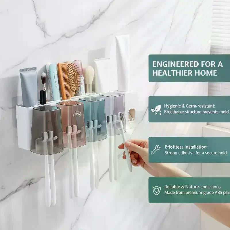 Multifunctional Toothbrush Holder Mug Wall Mounted Perforation-free Qme
