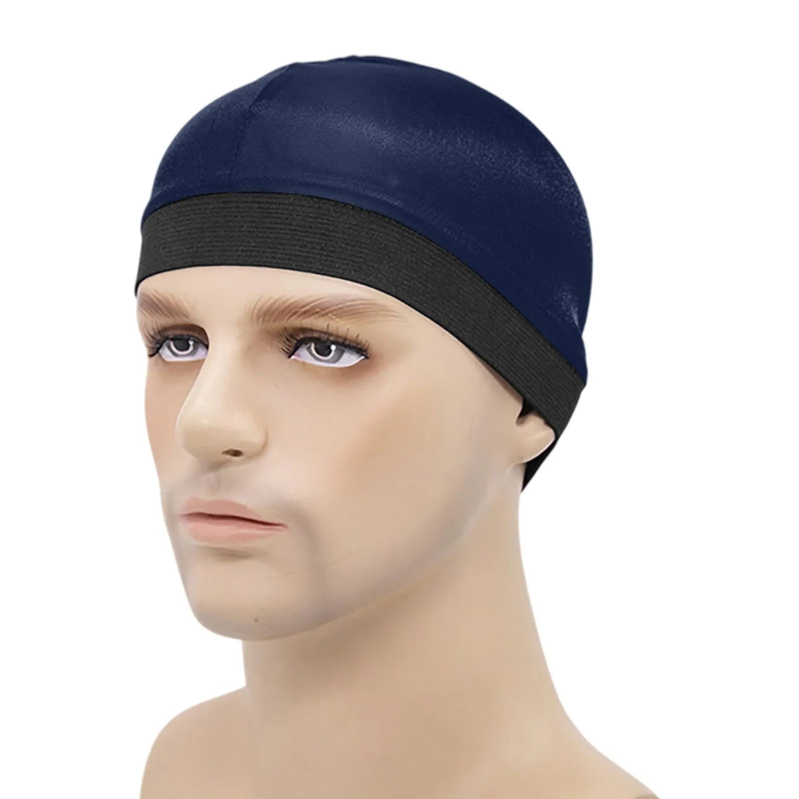 Elasticity Baotou Cap Hair Bands Men's and Women's Fashion Solid Silk Breathable Bottom Wig Cap Pirate Hat Headband Turban Qme Navy One Size