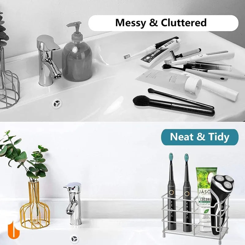 Stainless Steel Bathroom Toothbrush Holder Toothpaste 5 Slots Black Qme