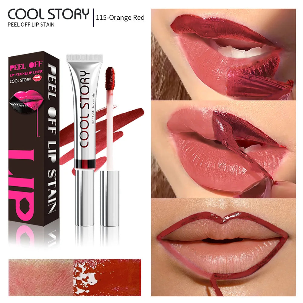 2 in 1 Lip Stain & Lipliner Matte Peel Off Lip Glaze Lipstick Quick Drying Lasting Non Stick Cup Lipliner Red Lip Gloss Makeup Qme 115