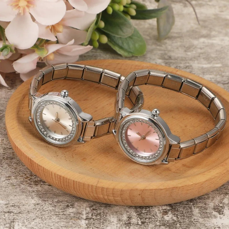 Fashion Stainless Steel Round Simple Watch Bracelet Bangle For Friend Wife Birthday Gift Jewelry Shiny Zircon Watch Wholesale Qme