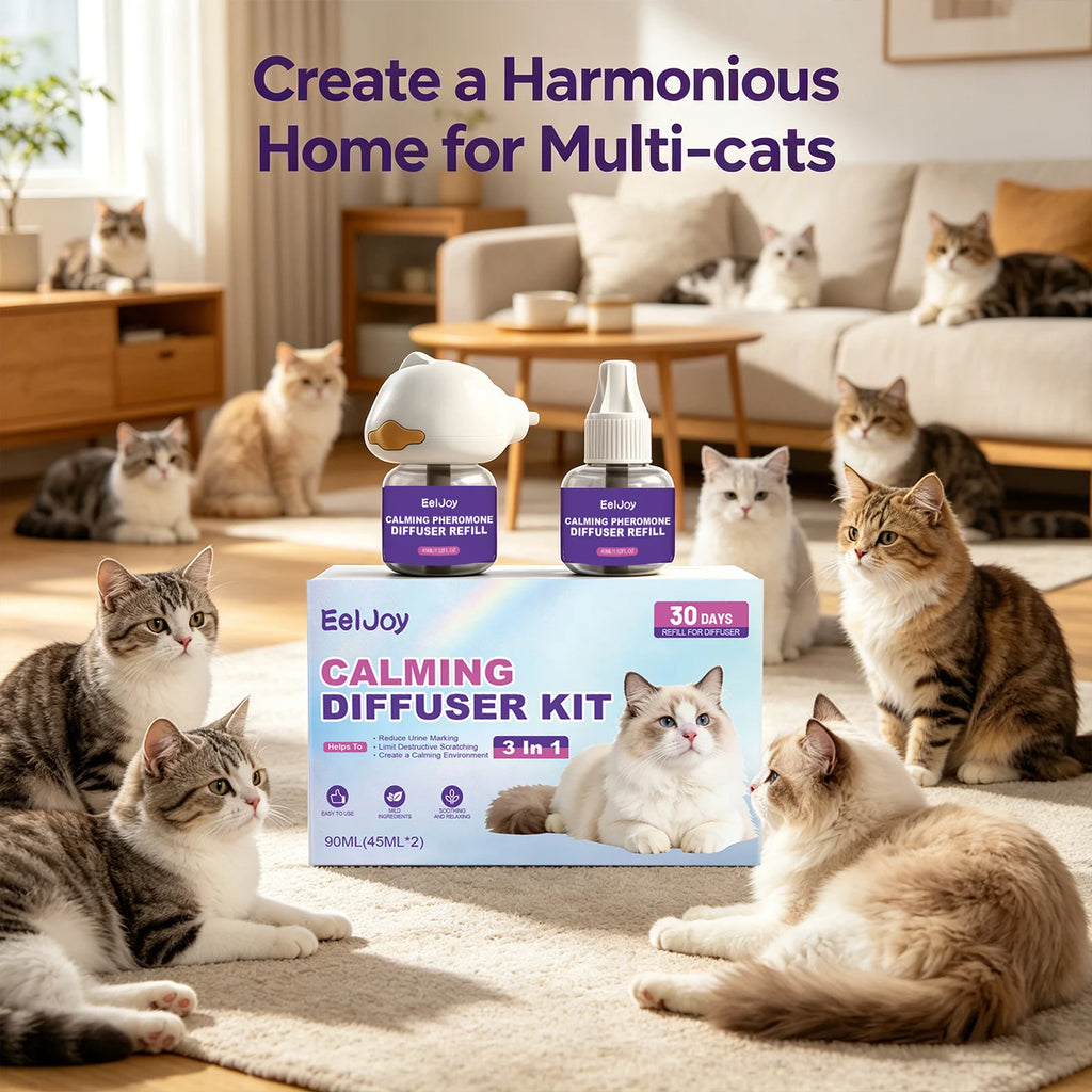 Cat Calming Pheromone Diffuser Kit Anxiety Relief Reduce Scratching Behavior Adapt Environment 3-in-1 Plug-In Calming Diffuser Qme