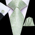 Hi-tie Solid Green Orange Mens Fashion Necktie Handkerchief Cufflinks