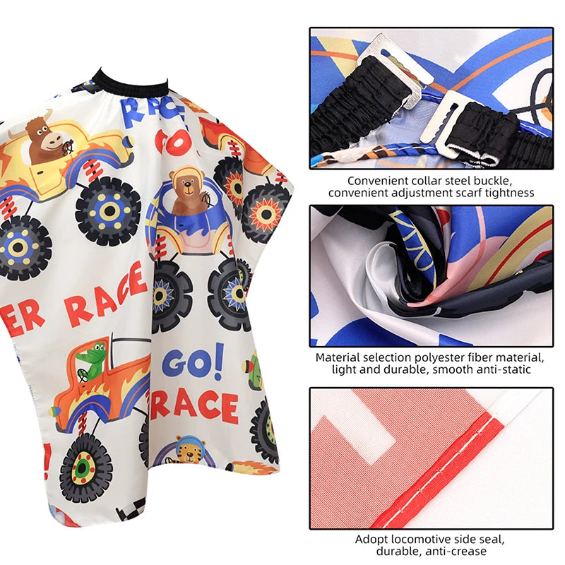 Kids Cartoon Car Haircut Hairdresser Cape Professional Hair-cut Salon Qme