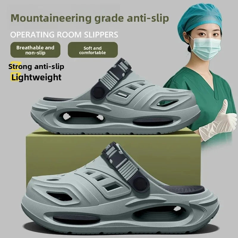 Men's Sandals Thick Bottom Anti-slip Headed Clog Shoes Soft Beach Qme GRAY 44-45
