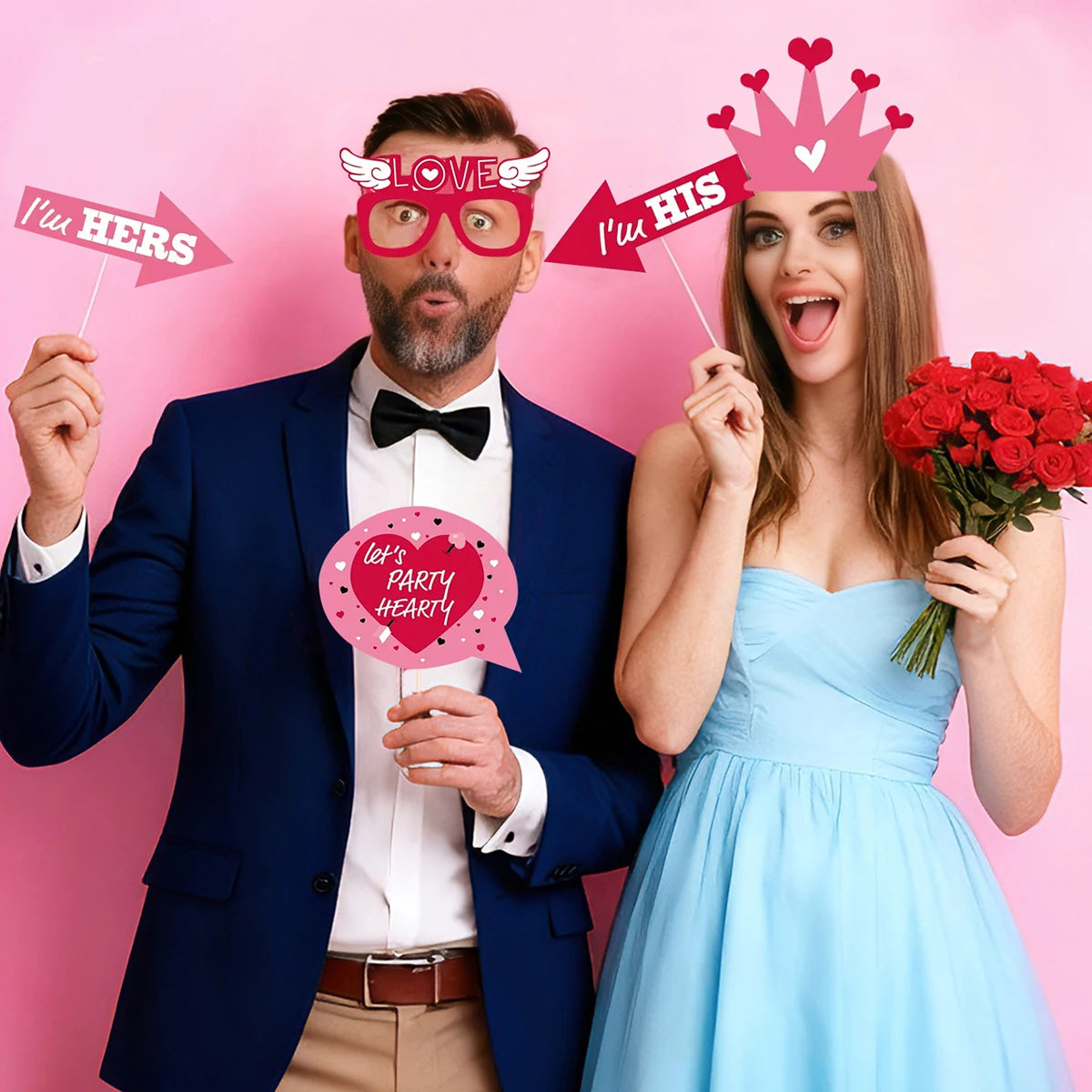 Valentine's Day Photo Props Paper Decorations 25-Piece Set Bachelor Party Theme Valentine's Celebration Supplies Qme