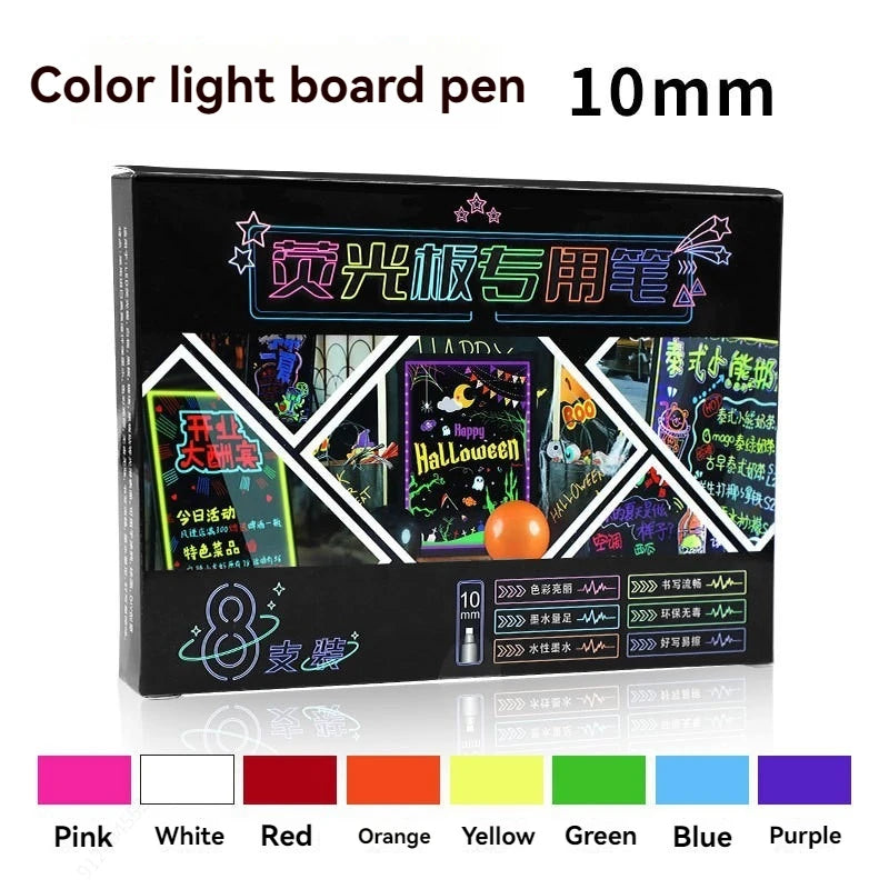 8pcs/set LED Highlighter Fluorescent Marker Pens Erasable Chalk 7/8/10mm Stationery For LED Writing Board Painting Graffit Qme color 10mm
