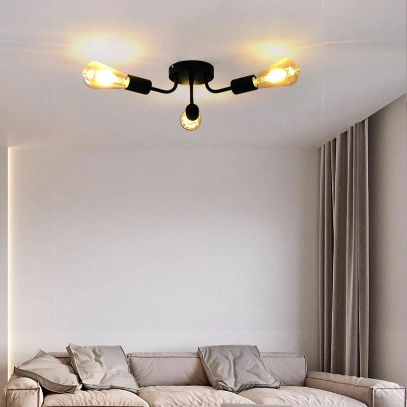 Vintage Ceiling Lights Multiple Rod Wrought Iron Ceiling Lamp E27 Bulb Living Room Lamparas for Home Lighting Fixtures Qme