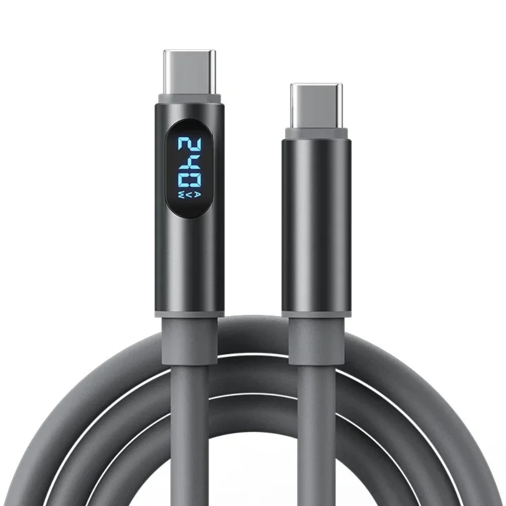 240W USB C to Type C Fast Charging Cable PD Digital Display Charger Line QC 3.0 Cord 1.2m 1.8m For iPhone 17 Xiaomi POCO Samsung Qme Grey 1.8m