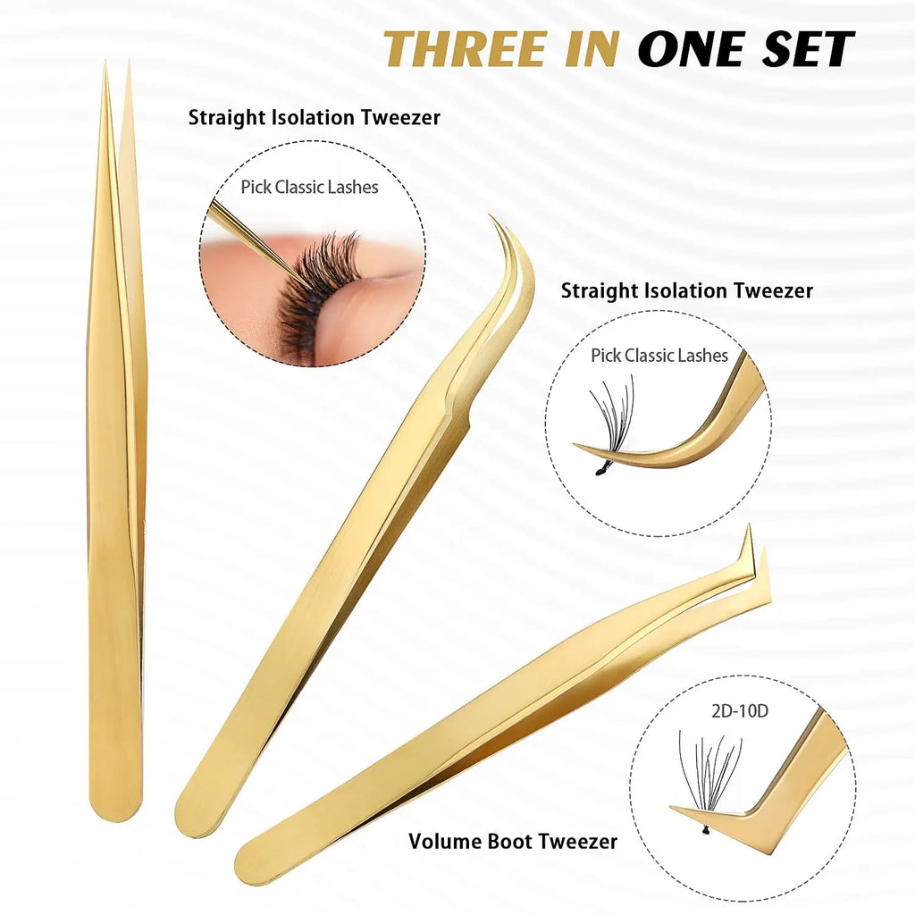 Precision Lash Tweezers Includes 3 Stainless Steel Eyelash Classic Qme