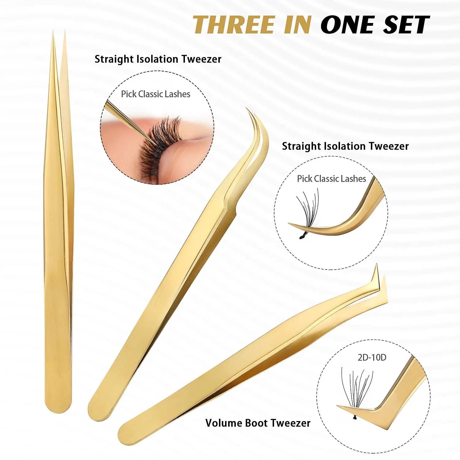 Precision Lash Tweezers Includes 3 Stainless Steel Eyelash Classic Qme
