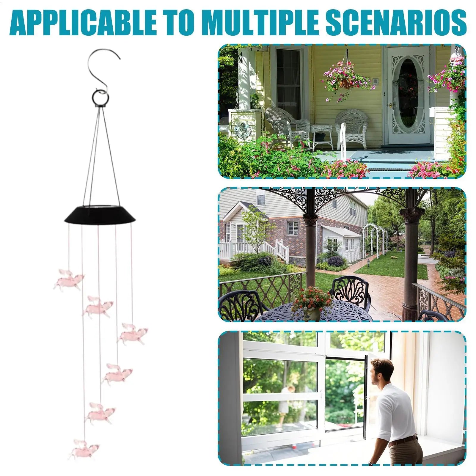Solar Wind Chimes Changing Solar-powered LED Garden Decor Accessories Qme