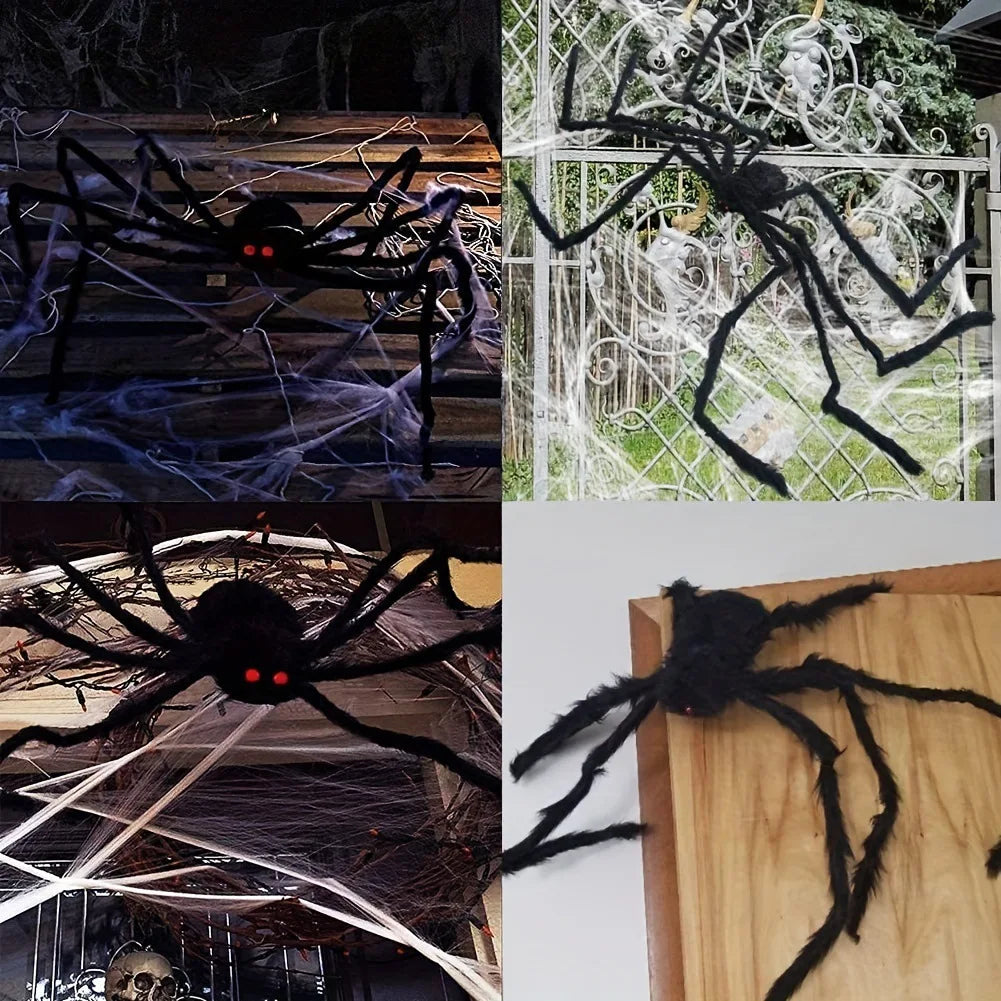 30-200cm Halloween Big Plush Spider Halloween Decoration Horror Giant Black Spider Outdoor Halloween Props Simulated Spider toys Qme