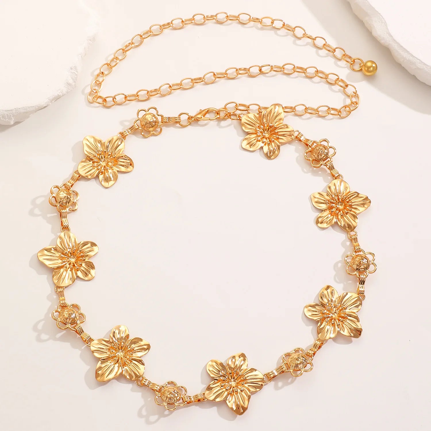 New Bohemian metal waist women's retro ethnic style high-end accessories with skirts waist versatile decorative women Qme Kc gold flower1163
