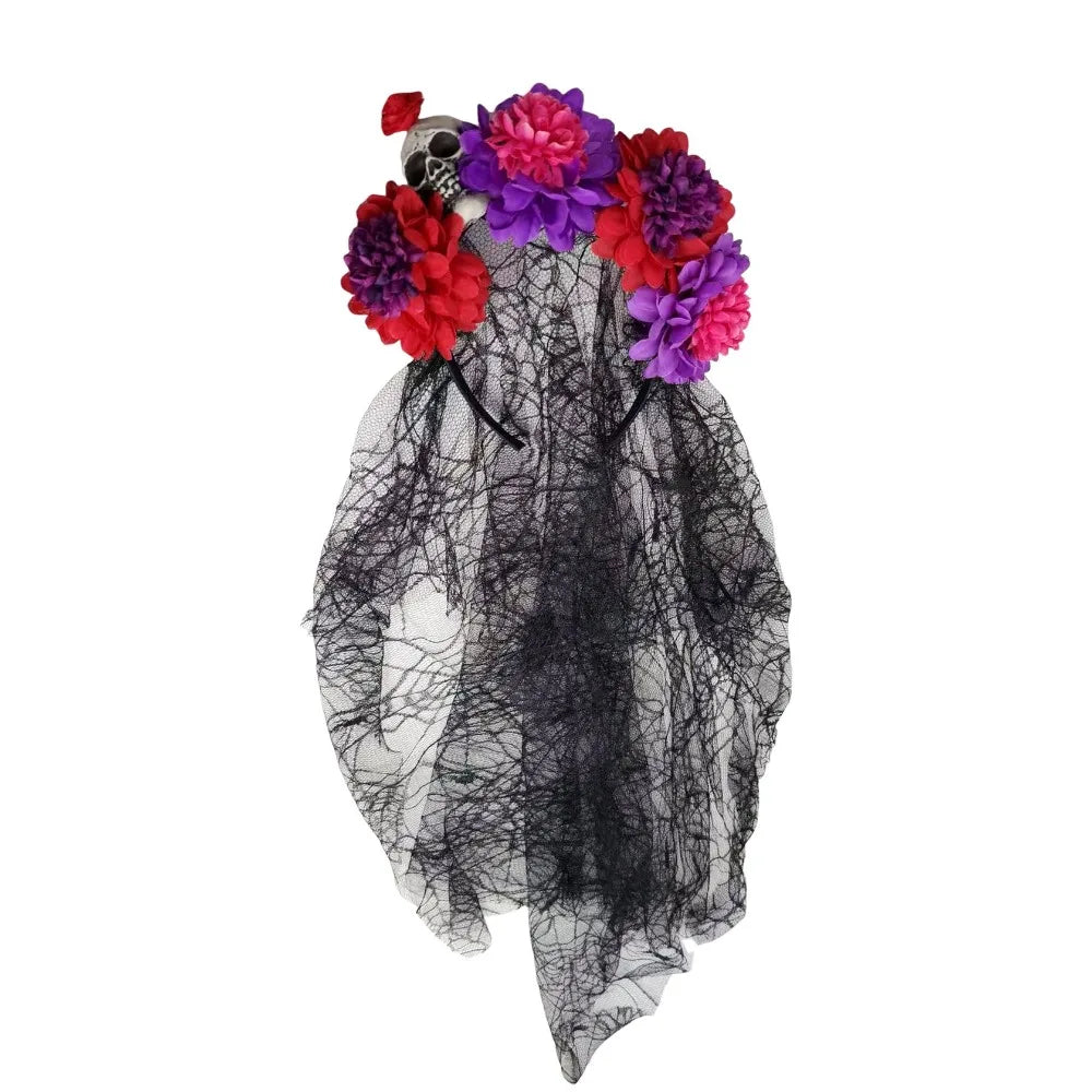 Artificial Flower Halloween Flower Headband Floral Black Veil Ghost Festival Headpiece Lightweight Photo Prop Qme Style 10