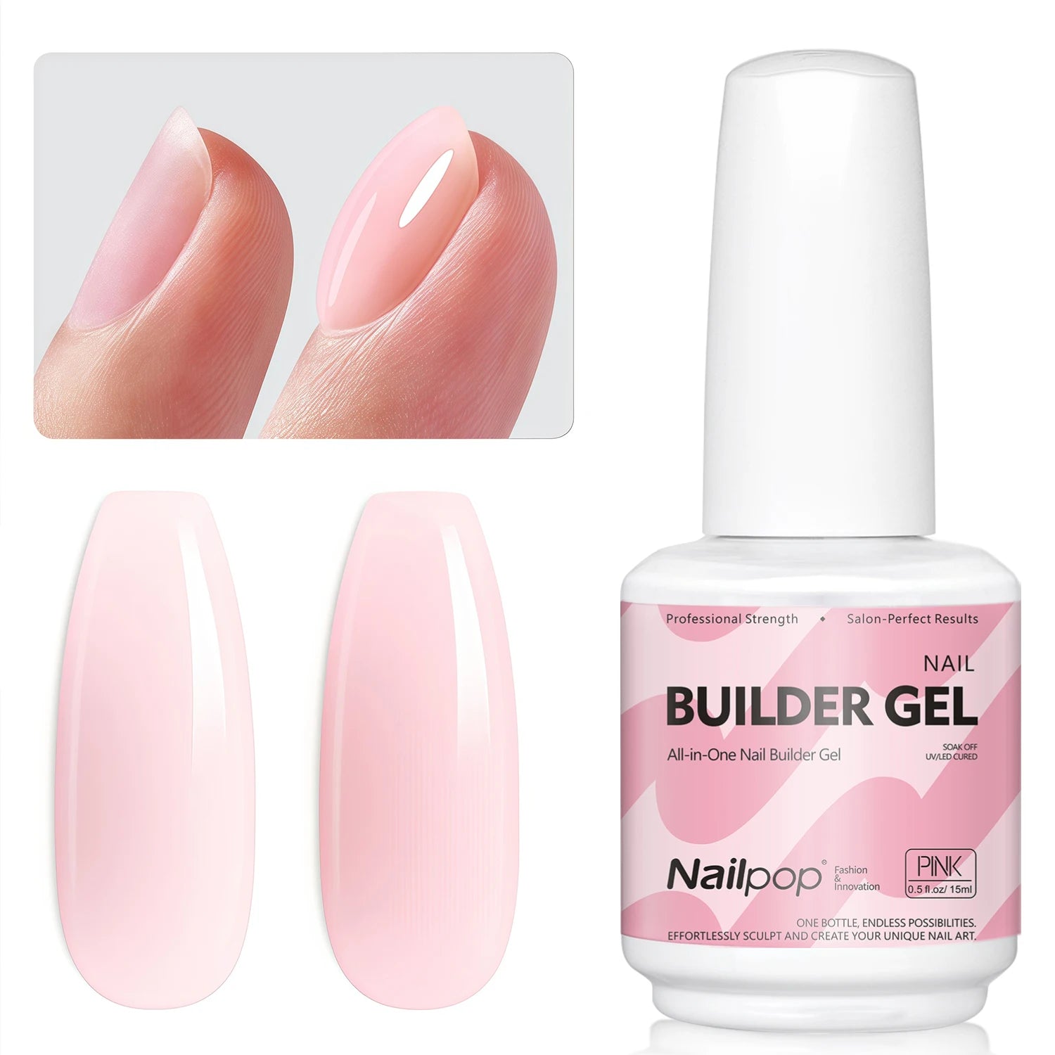 Nailpop 7-in-1 Builder Nail Gel HEMA TPO Fast Building Polish 8 Qme Builder Gel PINK