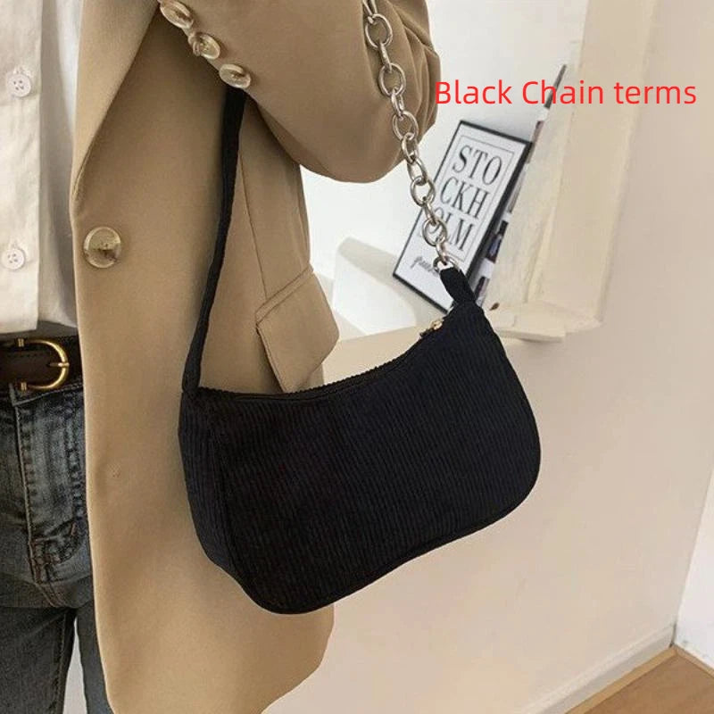 Corduroy Underarm Bag for Women: Solid Color Simple Western Style Spring/Summer Small Square Shoulder Bag for Casual Outfits Qme A6