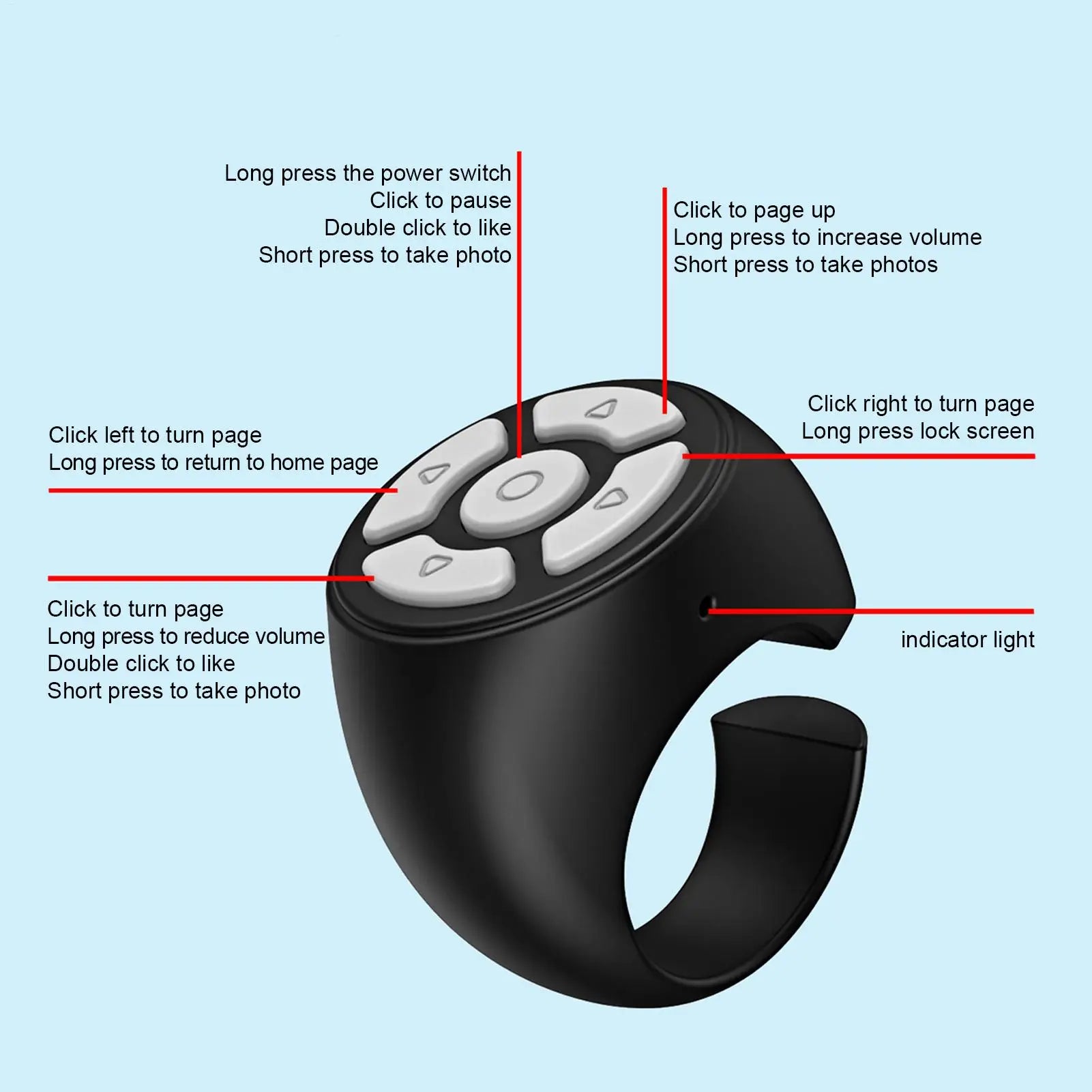 Wireless Remote Shutter Ring Finger Scroller Selfie Button Mobile Qme