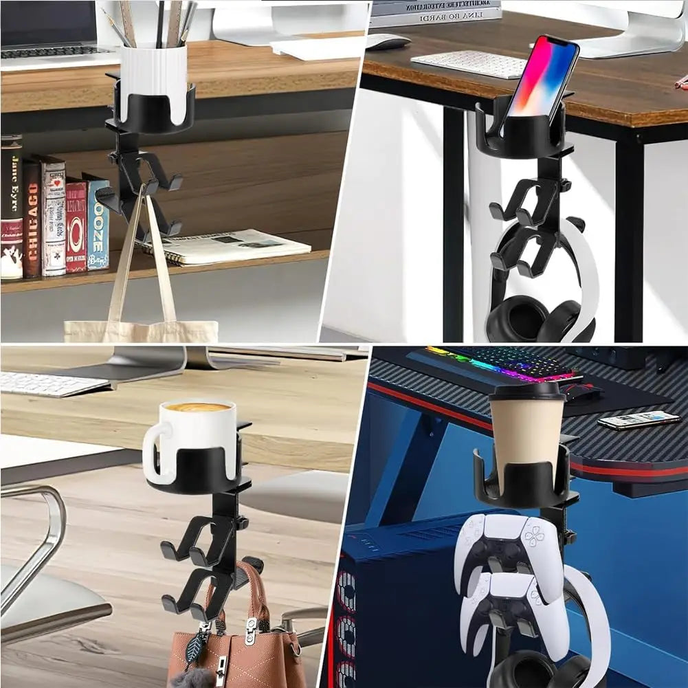2 in 1 Headphone Stand with Desk Cup Holder,360 Degree Rotation Headset Hanger,Table Headphone Stand Qme