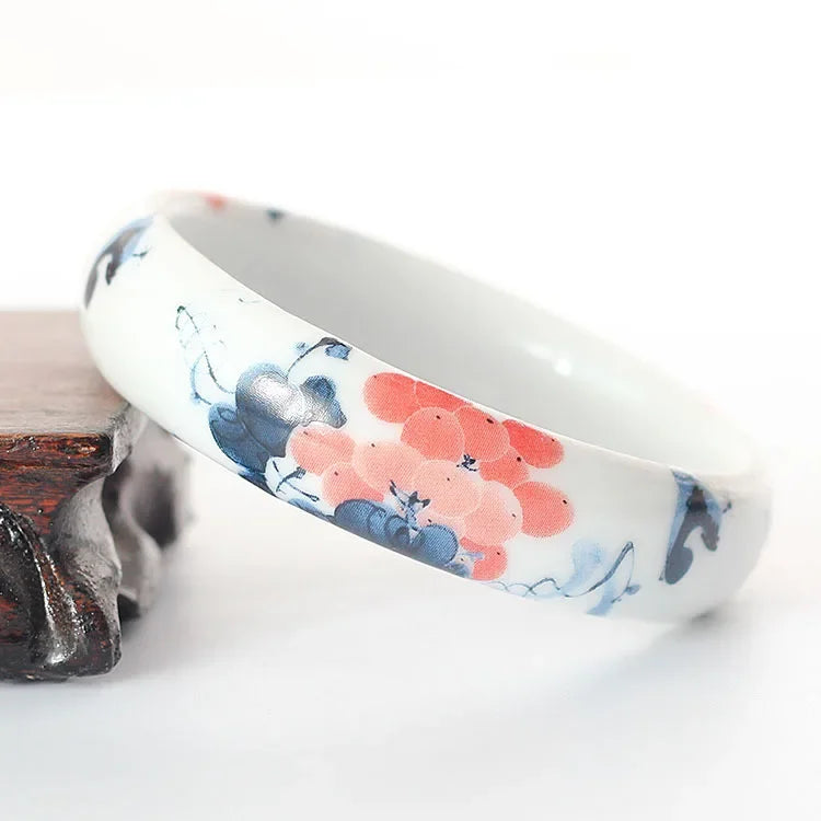 Chinese Antique Blue and White Porcelain Bangle Classic Ethnic Jingdezhen Ceramic Crafts Collection Jewelry Gifts Collection Qme 2-thick-1.7cm 58-60mm