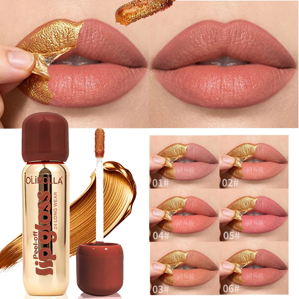 6Color Metallic Orange Peel Off Lip Stain Reveal Waterproof Pink Lip Tint Transfer Proof Non-stick Cup Natural Matte Lipstick Qme