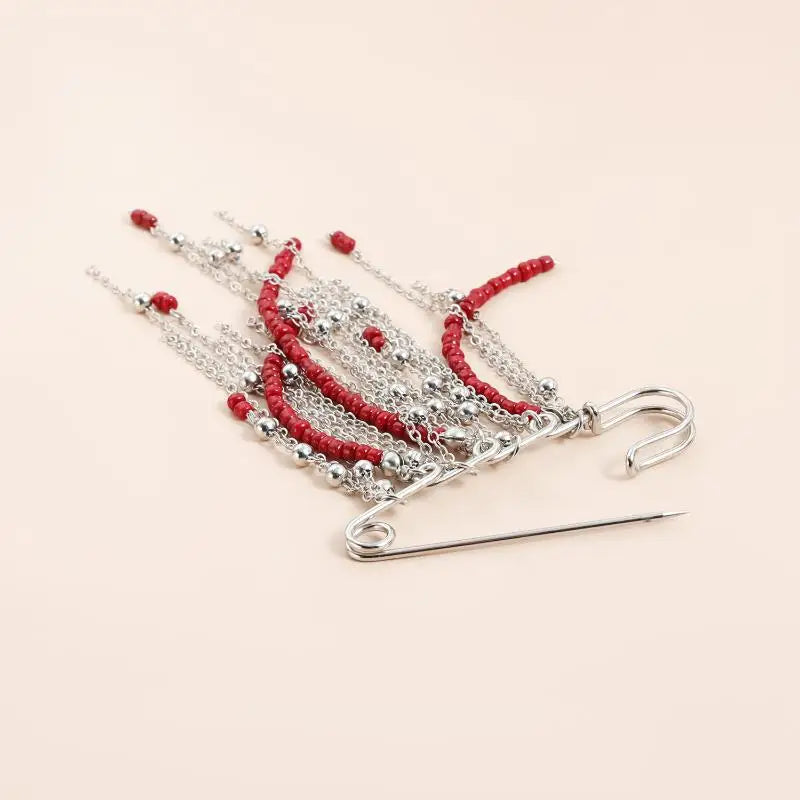 Fashion Exaggerated Beads Beaded Fringed Chain Brooch Retro Design Suit Pin Pendant Fixed Pin Party Jewelry Accessories Gifts Qme