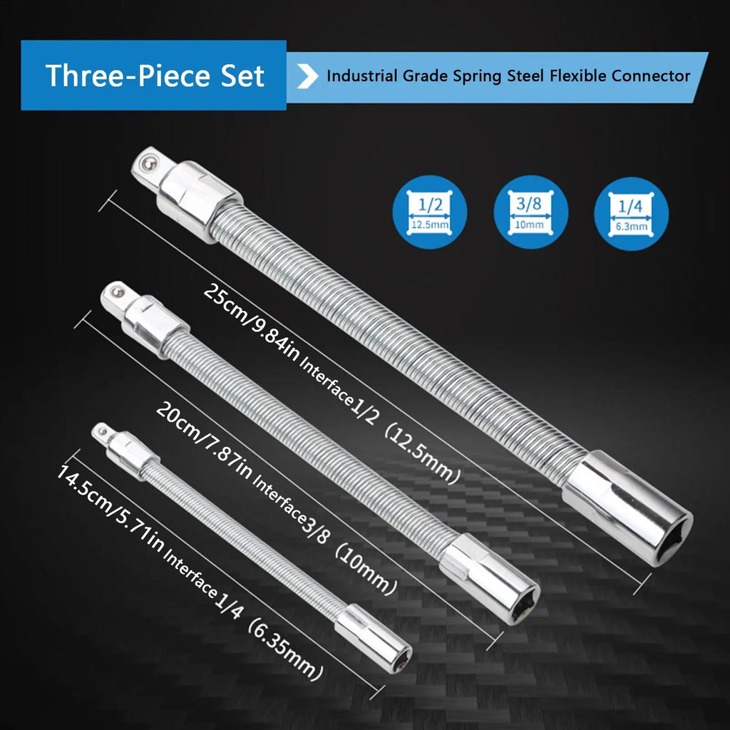 Flexible Ratchet Extension 3 Pieces Long Reach Bendable Bar Flexible Electric Wrench Connecting Rod For Home Garage Workshop Qme
