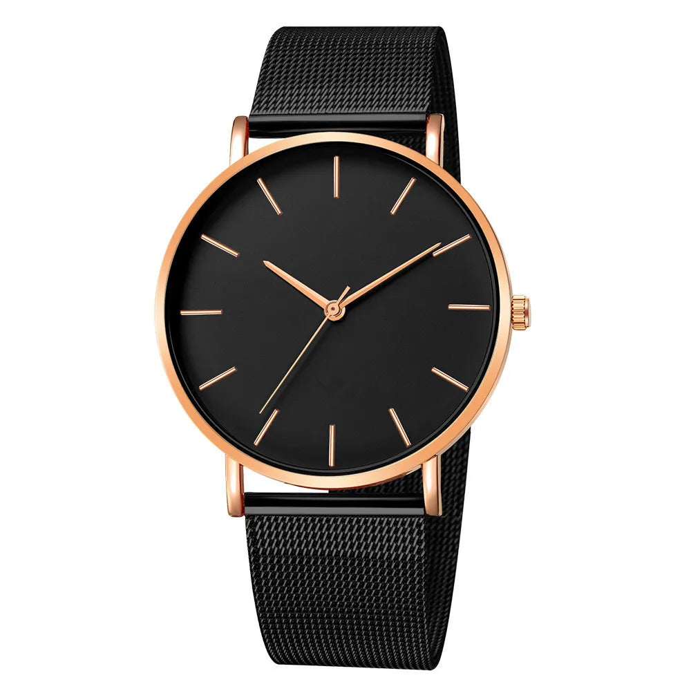 2026 Men's casual wristwatch fashionable Geneva couple men's and women's simple business mesh with quartz watch Qme Black Rose Gold
