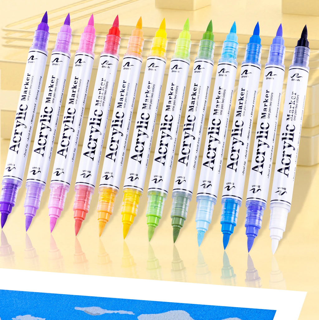 GN Dual Tip Acrylic Paint Markers,Brush Tip Permanent Acrylic Pens For Ceramic,Plastic, Egg,Scrapbook,Art Painting Supplies Qme