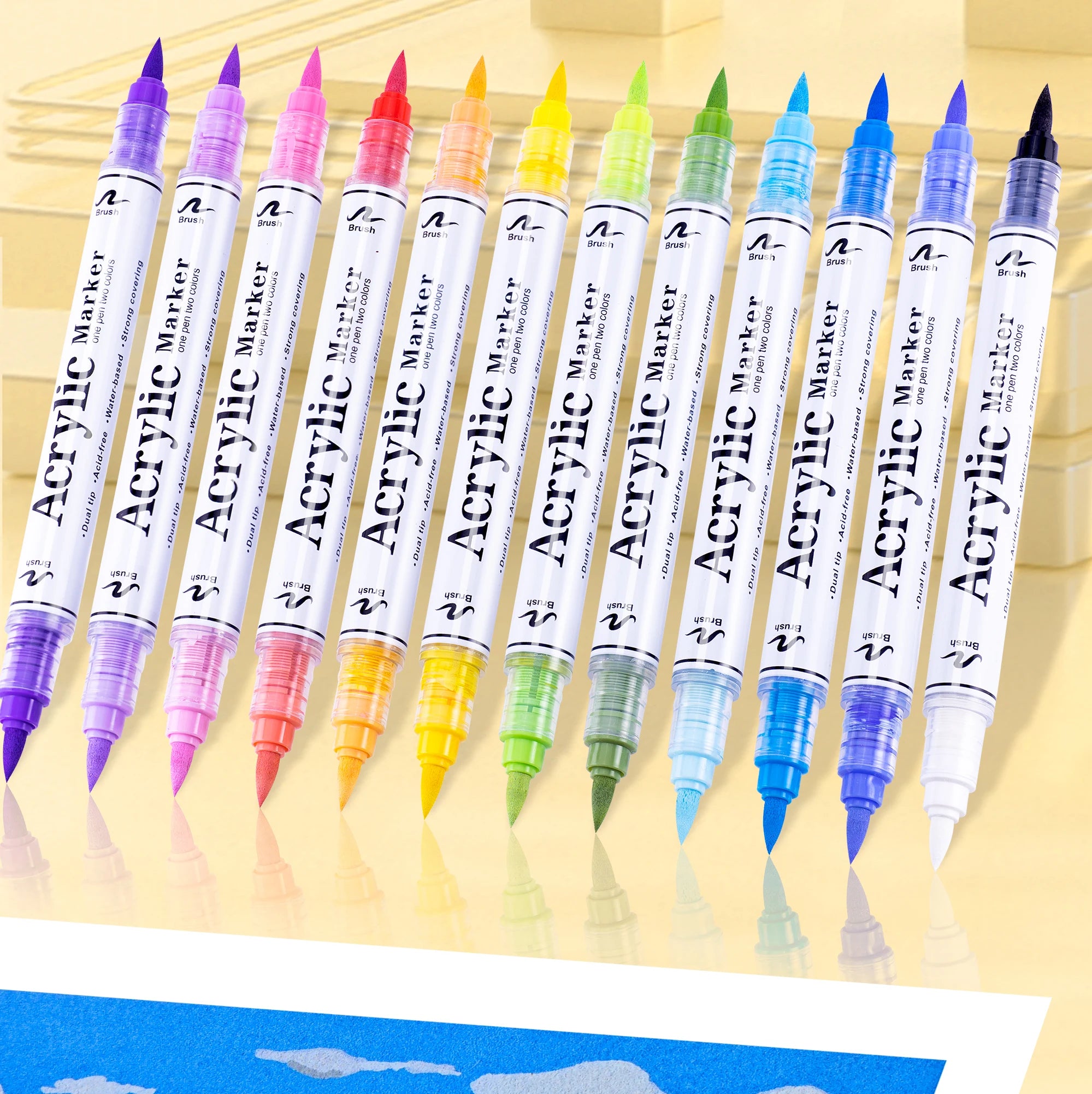 GN Dual Tip Acrylic Paint Markers,Brush Tip Permanent Acrylic Pens For Ceramic,Plastic, Egg,Scrapbook,Art Painting Supplies Qme