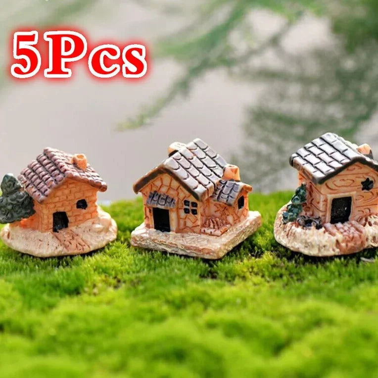 5Pcs/Set Mini Doll House Stone House Resin Decorations for Home and Garden DIY Decorations(Style Random) Qme