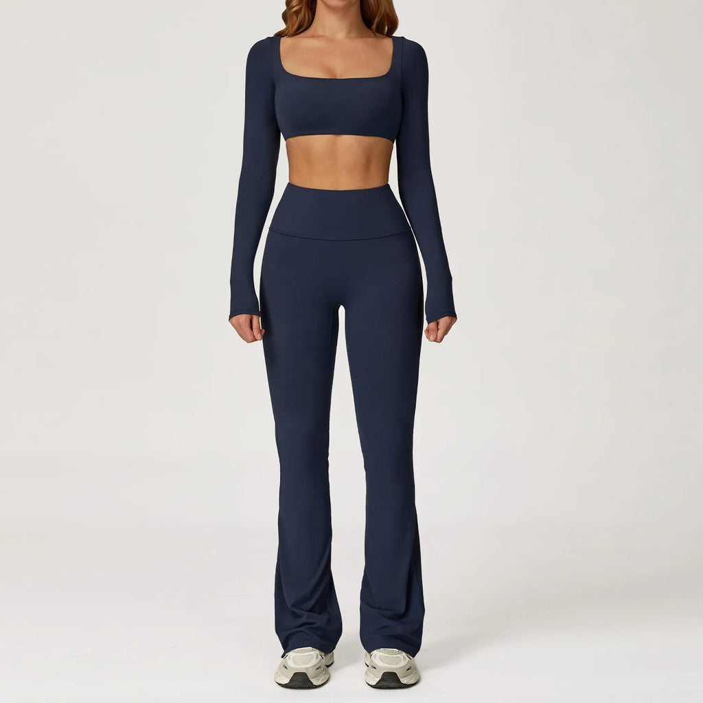 B 2PCS Yoga Suit Sports Set Women Quick-Dry Gym Set Women Tracksuit Running Workout Long Sleeve Sports Shirt Yoga Clothing Qme