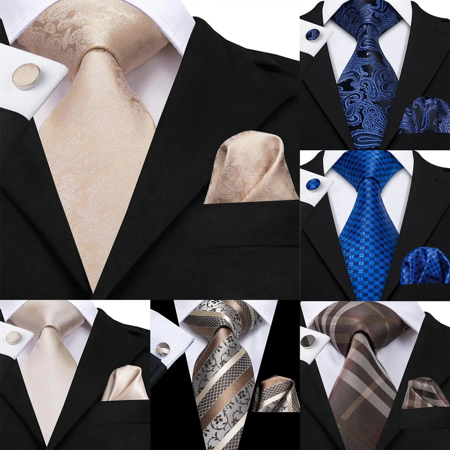 Hi-tie Men's Ties Floral Paisley Handkerchief Cufflinks Tuxedo Qme