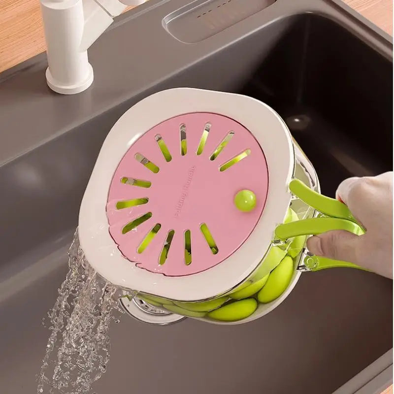 2-in-1 Vegetable Washing Basin Home Double-layer Fruit Lid Drain Qme