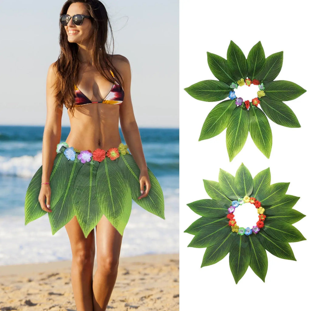 Leaves Skirt Hawaiian Green Grass Skirt Kids Dress Up for Party Girls Photo Autumn Cosplay Teens Stage Performance Halloween Qme