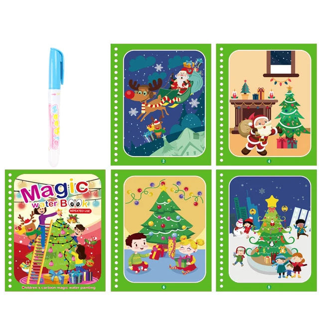 Children Magical Book with Pen Water Drawing Montessori Toys Reusable Coloring Book Magic Water Drawing Book Early Education Toy Qme Christmas
