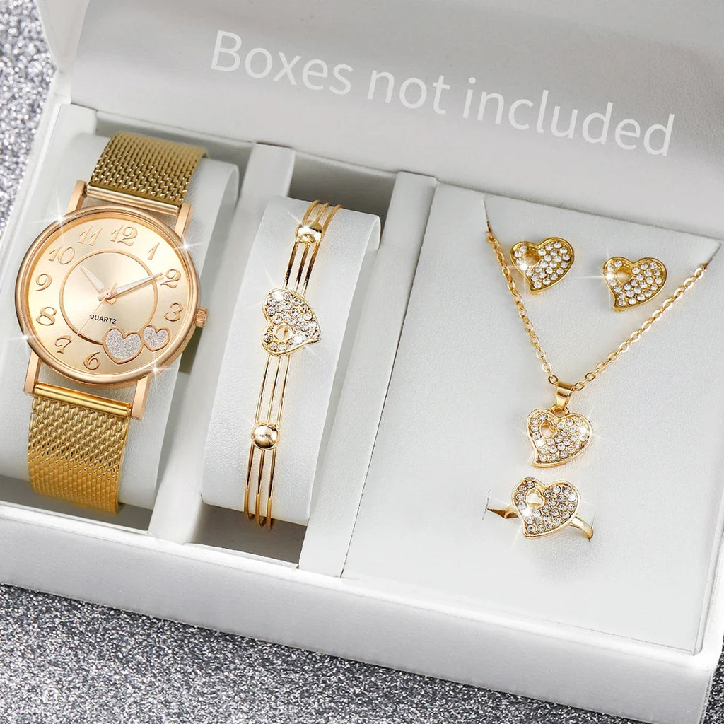3/5Pcs Butterfly Watch Jewelry Set Women Rose Gold Mesh Quartz Wristwatch Crystal Butterfly Necklace Earrings Bangle Ring Gift Qme