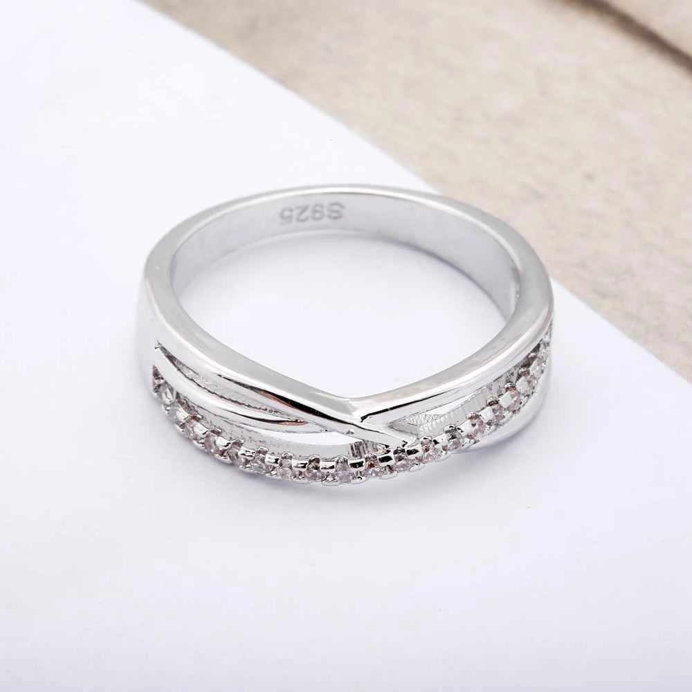 New Wide Cross Cubic Zircon 925 Sterling Silver Color Ring Fashion Female Jewelry Infinity Women Wedding Rings For Party Qme