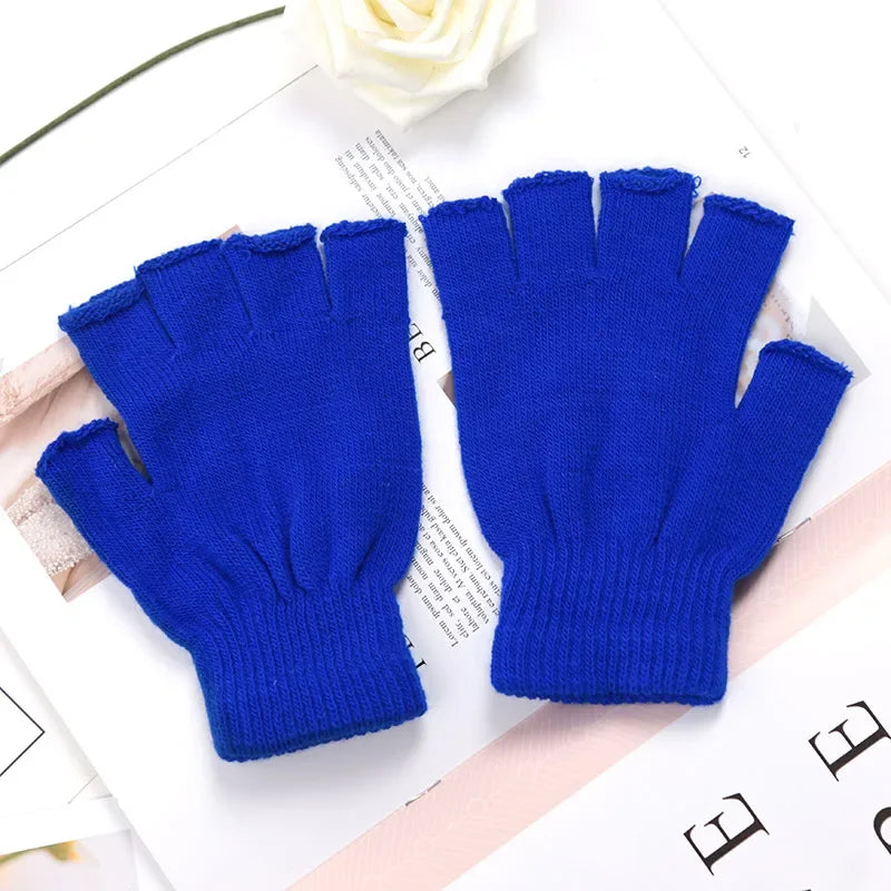 New Black Half Finger Fingerless Gloves for Women and Men Knit Wrist Cotton Pink Hand Gloves Winter Warm Workout Work Mittens Qme ROYAL BLUE One Size